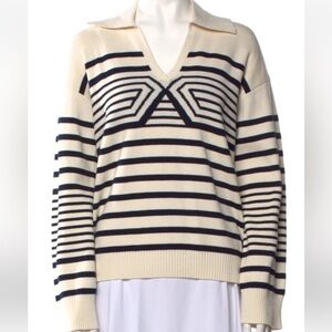 La Ligne Cream and Black striped V-Neck Sweater